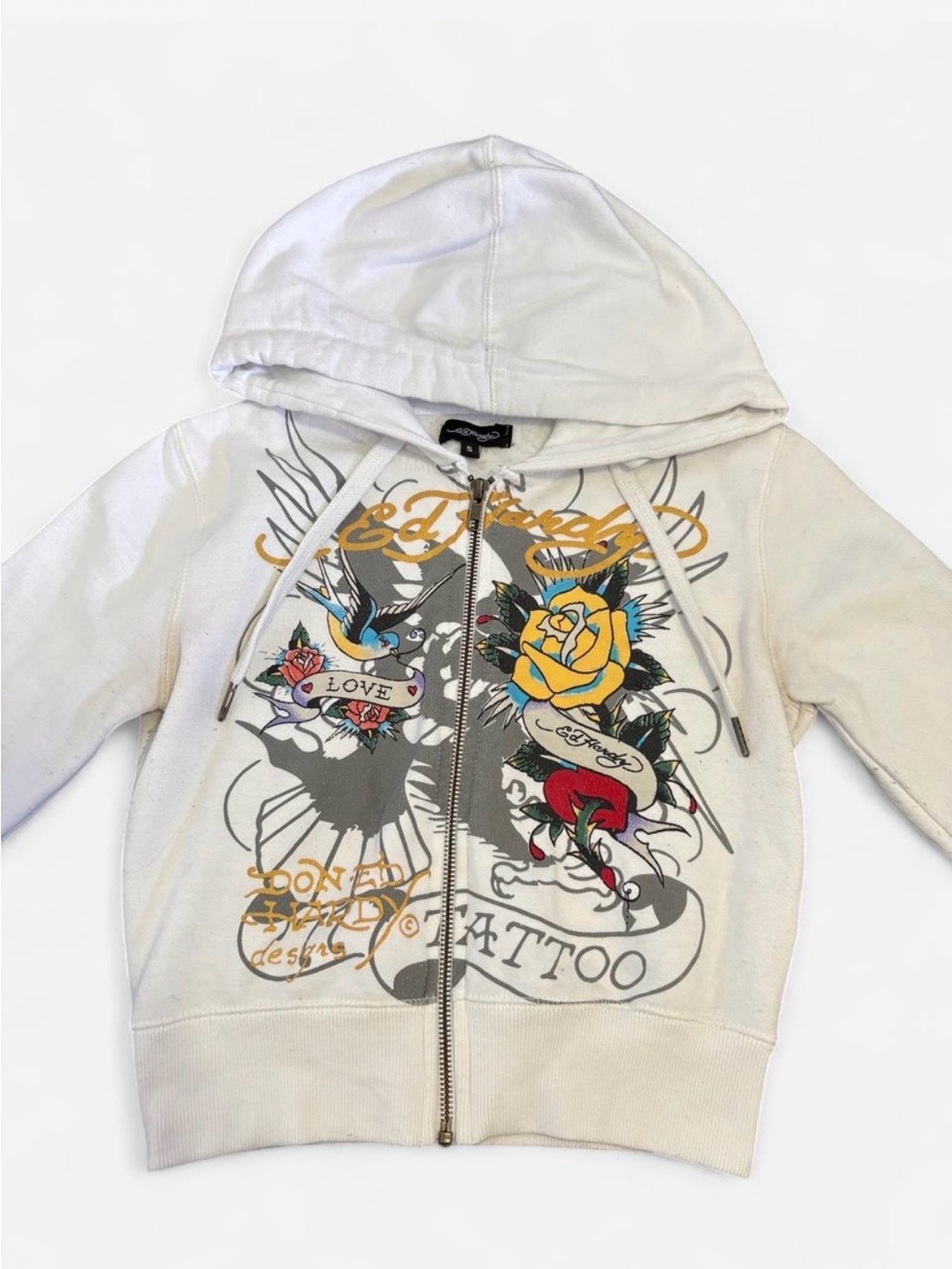 Ed Hardy White Tattoo Print Zip Hoodie